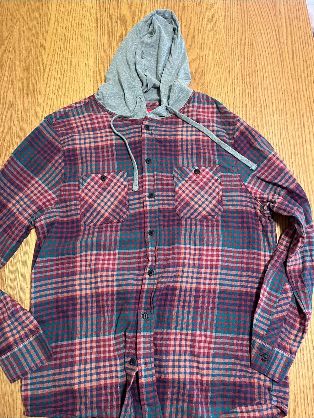 UnionBay Men's Hooded Long Sleeve Button Down Shirt Size Large-Y2K Skater